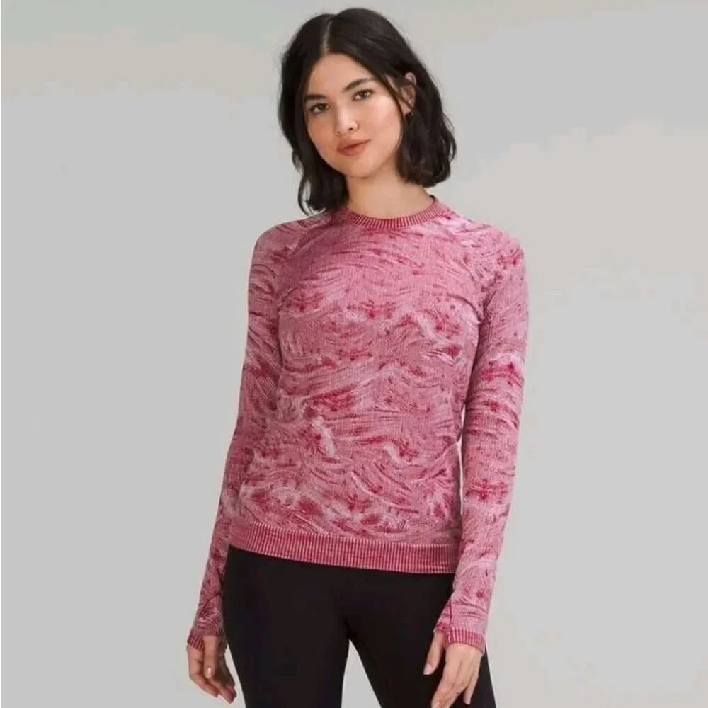 Lululemon Rest Less Pullover Stratum Overlay Pomegranate Pink Peony Size 8